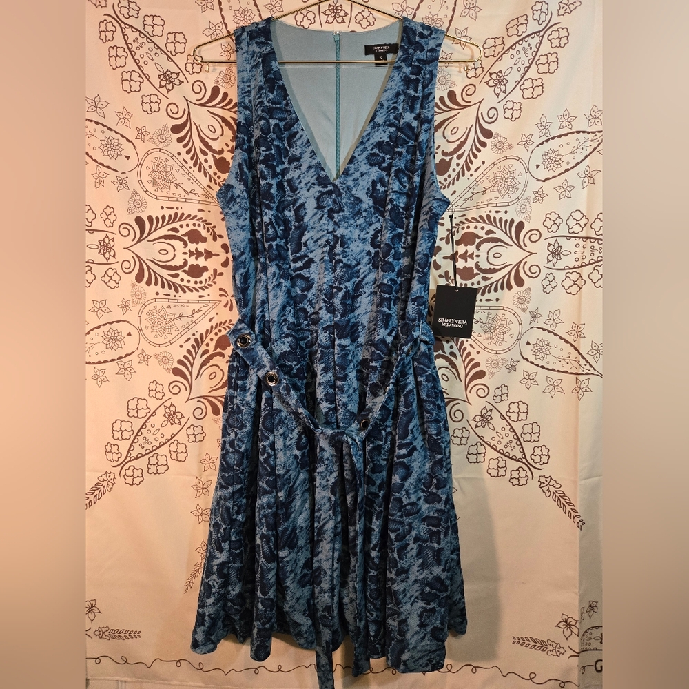 Simply Vera VeraWang Teal Blue/Light Blue Women's Belted Dress